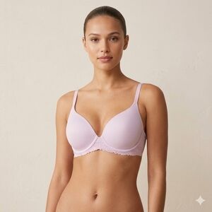 Aerie Real Sunnie Purple  Lace-Trim Racerback T-Shirt  Wired Padded Sz 32 E (DD)